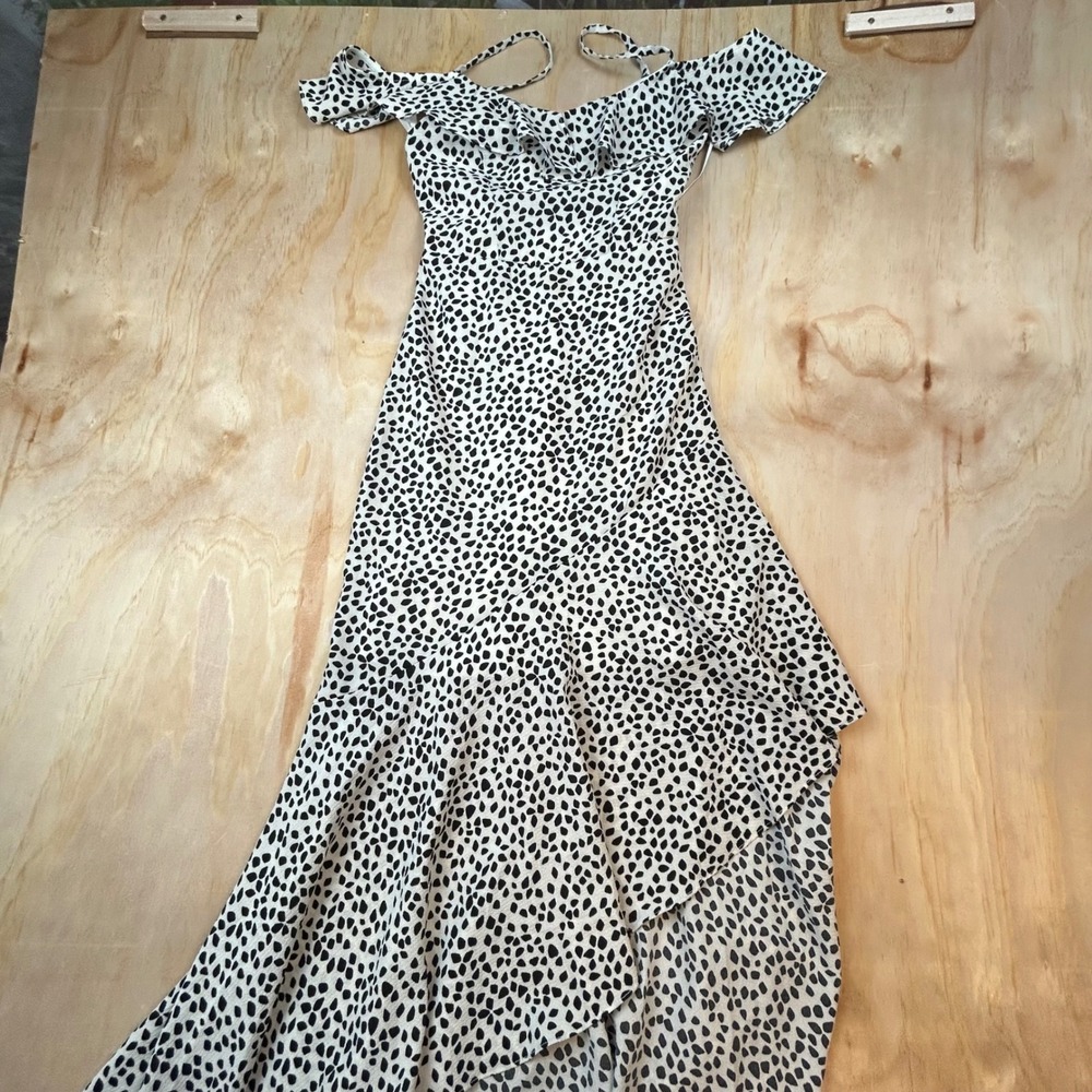 BCX Dress Womens XXS Black White Animal Print Off Shoulder Maxi High Low 1150H61